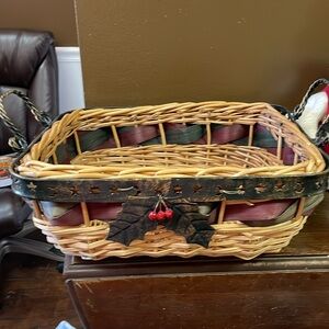 17”x12 1/2” wicker basket with metal rim.